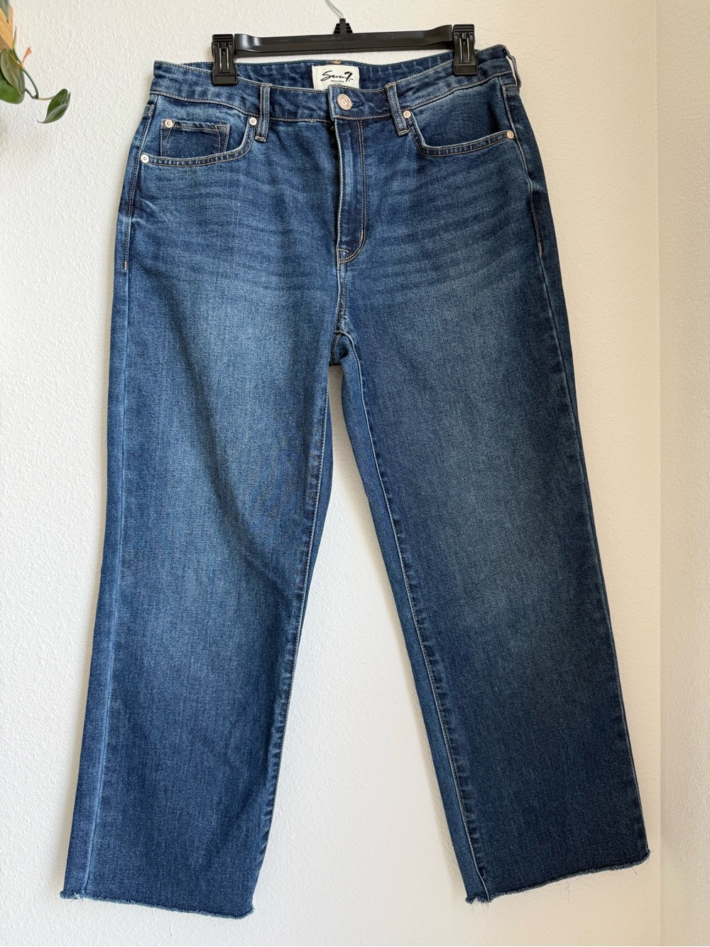 Seven7 Mid Wash Loose Straight Leg Jeans Size 6 with Raw Hem